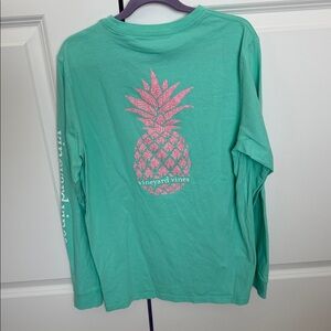 Vineyard Vines Girls 12-14 Teal and Pink Long Sleeve Pineapple Logo Tee